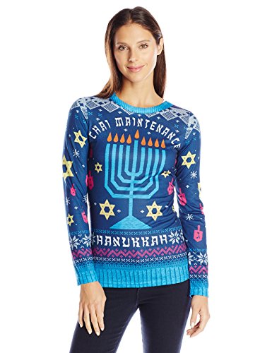 Faux-Real-Womens-Chai-Maintenance-Hanukkah-Sweater-Long-Sleeve-T-Shirt-Multi-XX-Large-0